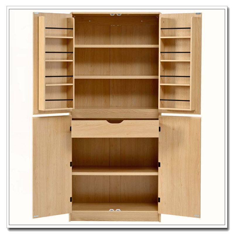 Armoire garde-manger courbée de 72 po de hauteur avec tablettes de porte et tiroir caché, Natural