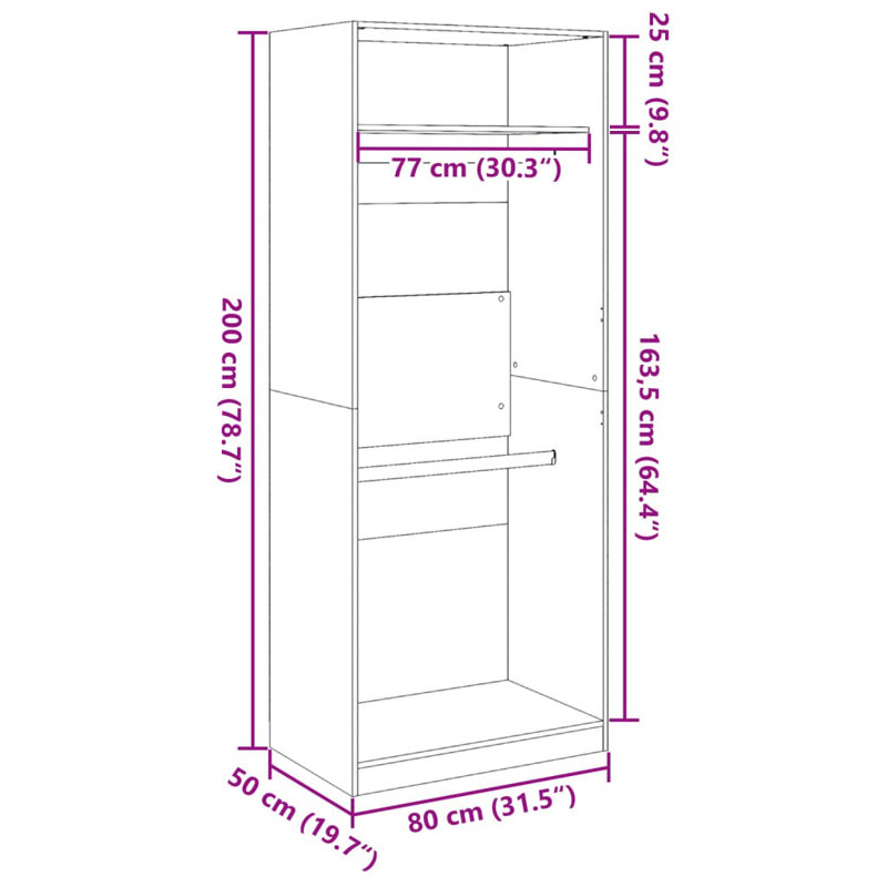 Artressia Manufactured Wood Wardrobe, 80 x 50 x 200 cm, White