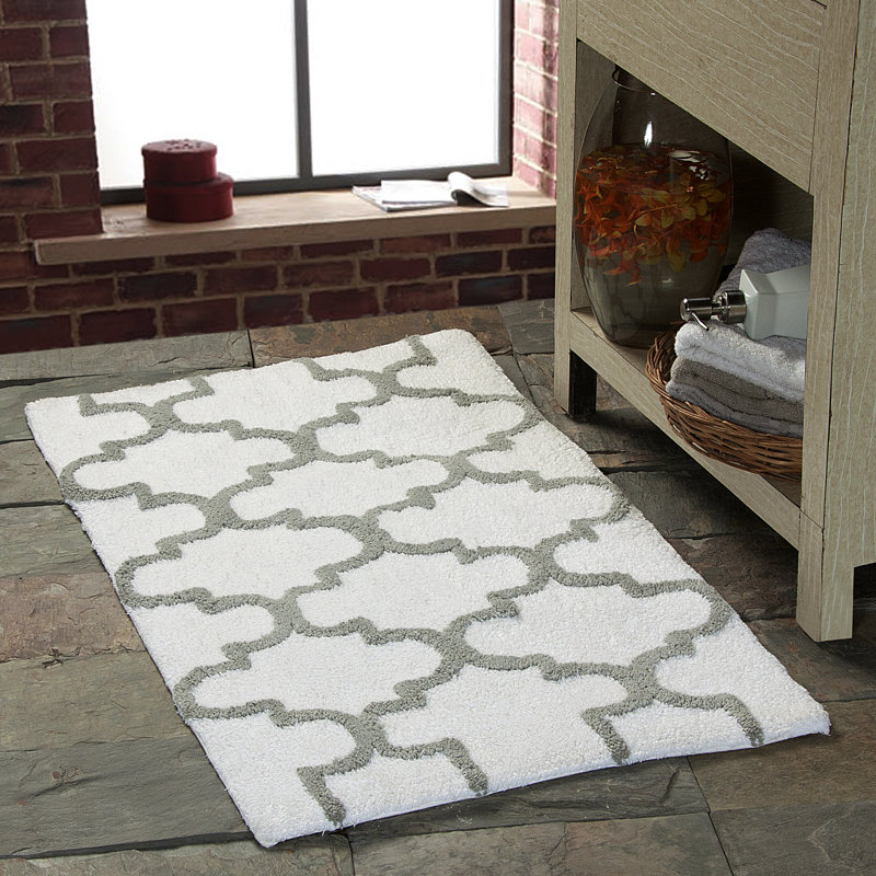 Ensemble de tapis pour salle de bain Baulch, Blanc / Gris
