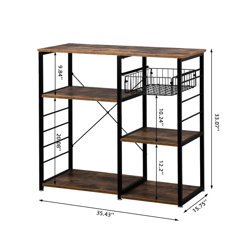 Étagère de boulanger standard en fer 35,43 po avec tablettes en bois et micro-ondes Sady