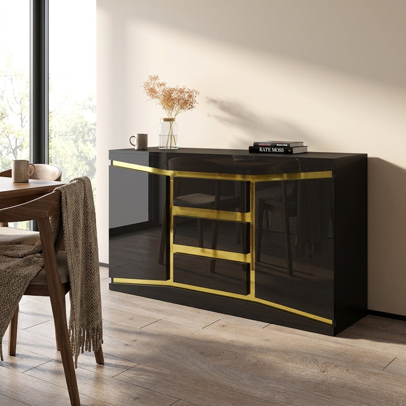 Prestige 55.2" Sideboard with High Gloss Finish, Black