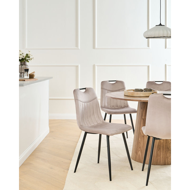 Set of 4 Dining Chairs ARGYLE Velvet, Beige