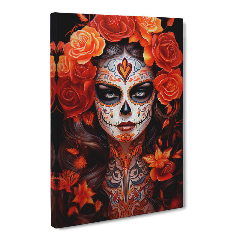 Sugar Skull Art Deco Art No.2 - Wrapped Canvas, 60cm H x 40cm W x 3cm D