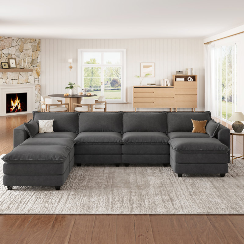 U Shape Sectional Sofa With Ottoman, Modular Sectional Couches For Living  Room, Dark Gray, Dark Gray Chenille