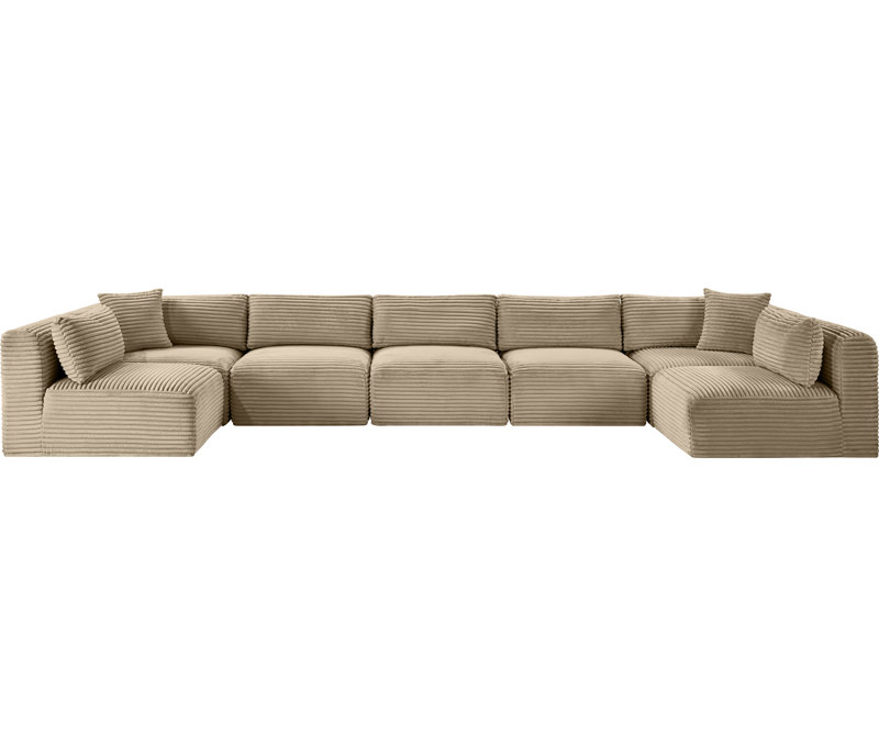 Canapé modulaire Carmean, Velours côtelé texturé taupe, 5 Armless, 2 Corner