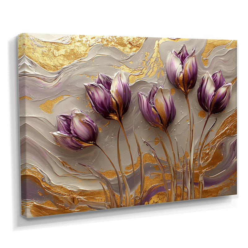 Art mural mural de tulipes jacobiennes marbrées sur une rivière crème II, H 30 po x l 40 po, Toile tendue, Ne pas appliquer