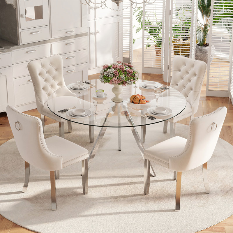 Ensemble de table ronde pour 4, H 30 po x l 47 po x P 47 po, Beige