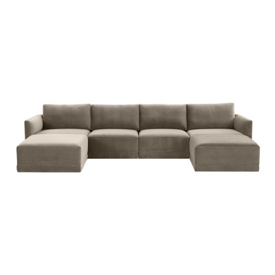 Canapé et méridienne modulaire en velours avec repose-pieds 135,4 po Deirdre