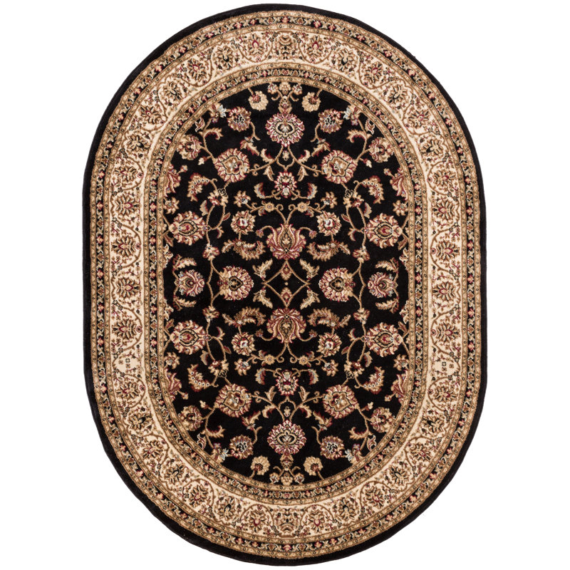Belliere Sarouk Black Traditional Rug, Oval 5'3" x 6'10"