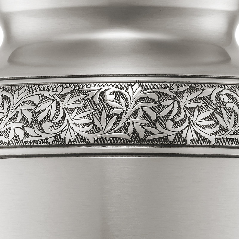 Elegant Silver Brass Memorial Urn with Intricate Detailing