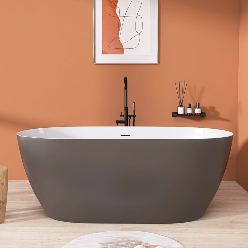 67'' x 29.5'' Freestanding Soaking Acrylic Bathtub Contemporary Modern Stand Alone Tub, Matte Brown
