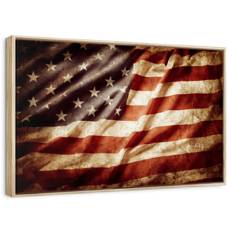 Drapeau américain texturé, Cadre flottant en bois naturel, 31 po x 21 po