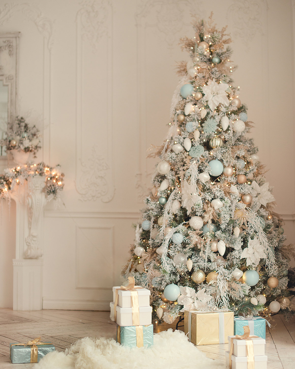Prelit Snow Flocked Artificial Christmas Tree, 72"H