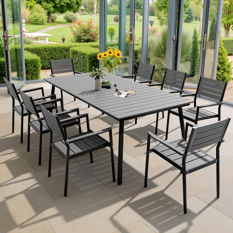Cyanni 8 - Person 82.5'' L Outdoor Dining Set with Umbrella Hole, Gray