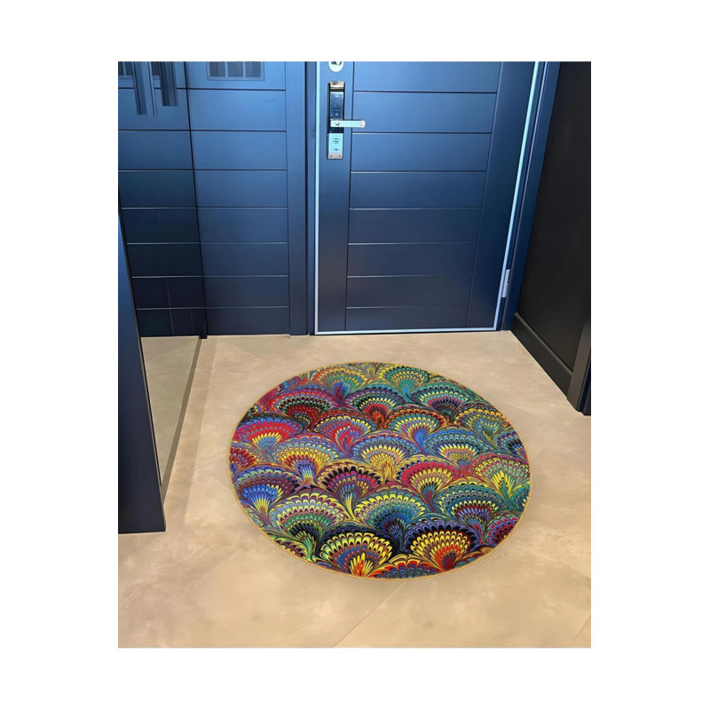 Multicolored Abstract Patterns Detailed Woven Base Modern Decorative Carpet, Round 5'