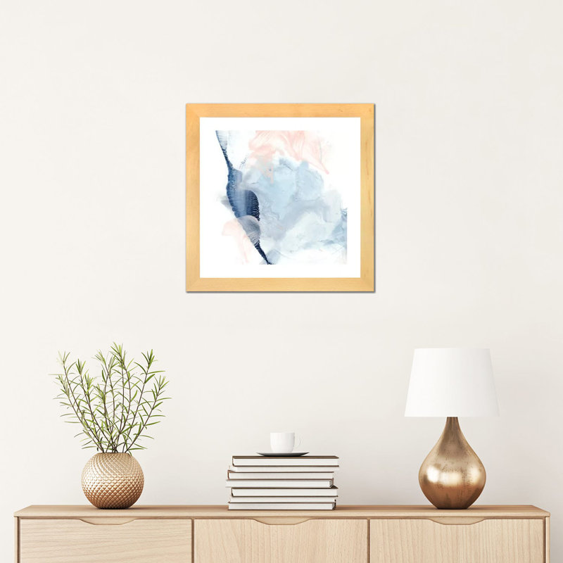 "Indigo & blush II" par Ethan Harper, reproduction d’art, H 16 po x l 16 po x p 1 po, Blanc, Toile avec cadre en bois beige