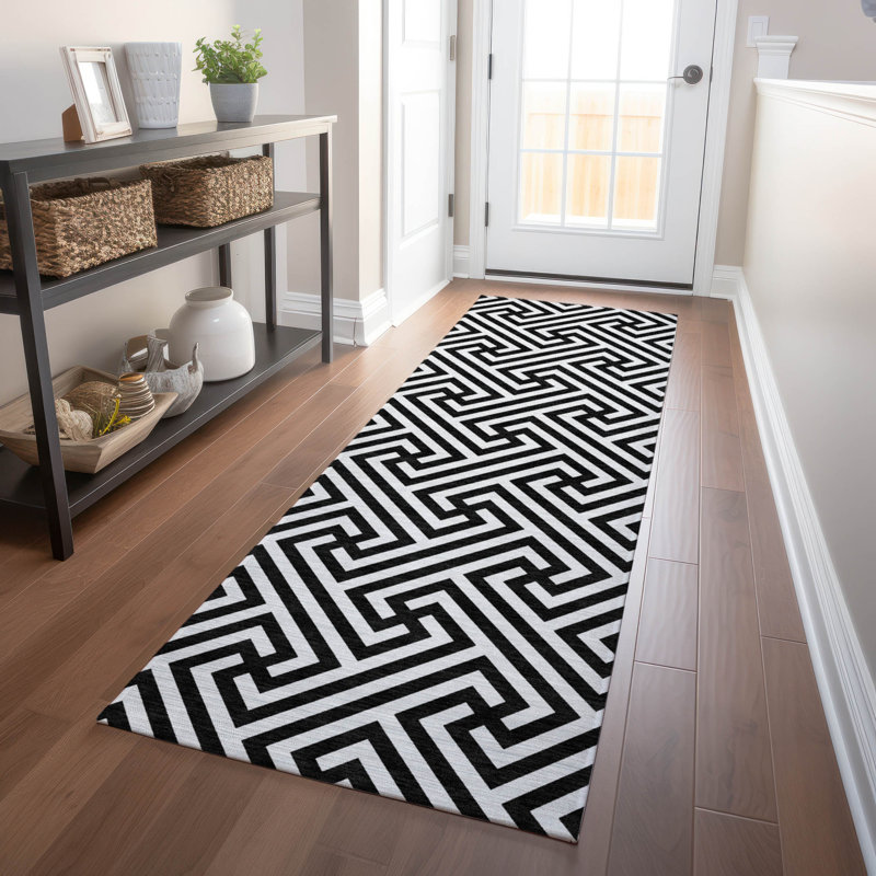 Premium Machine Washable Tweedy Black Rug, Runner 2'3" x 7'6"
