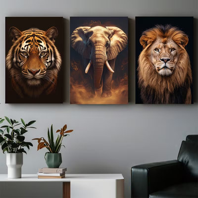 «Modern Wildlife Safari», ensemble de 3 reproductions d'art sur giclée H 12 po x l 24 po - Décoration de salon