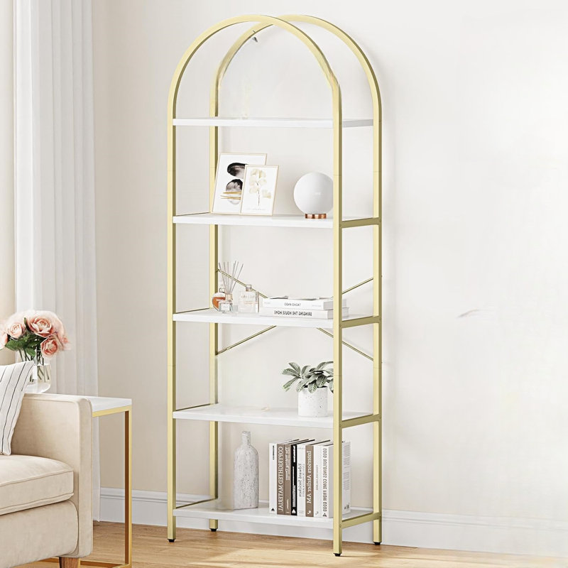 180cm H x 60cm W Metal Etagere Bookcase, Gold/White