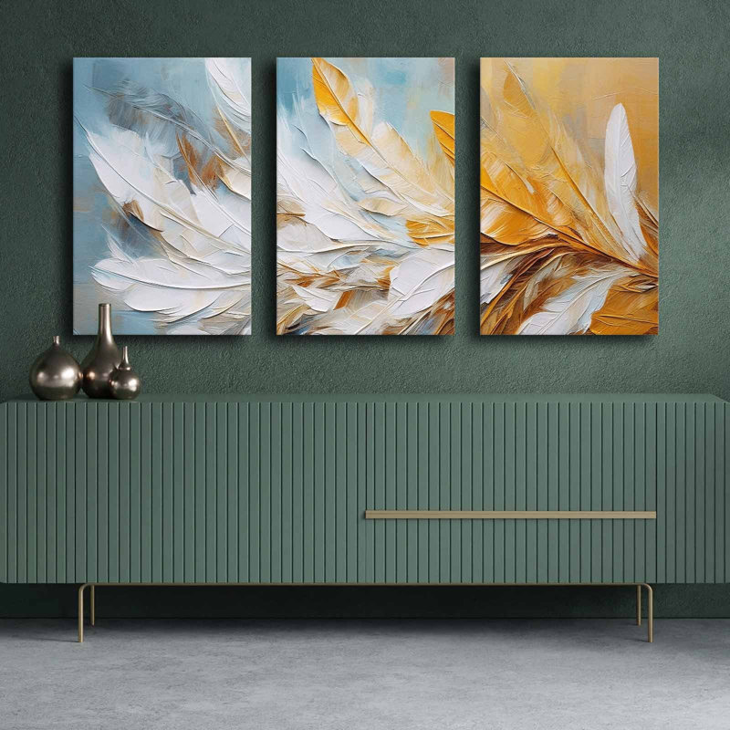 Superbe ensemble de peinture sur toile décorative (3 pièces), 100% toile, taille totale: 57,1 po x 27,6 po | Structure 100% bois de pin, épaisseur: 0,1 pouce | Parfait pour le décor du salon et de la chambre à coucher, des couleurs vives et un design