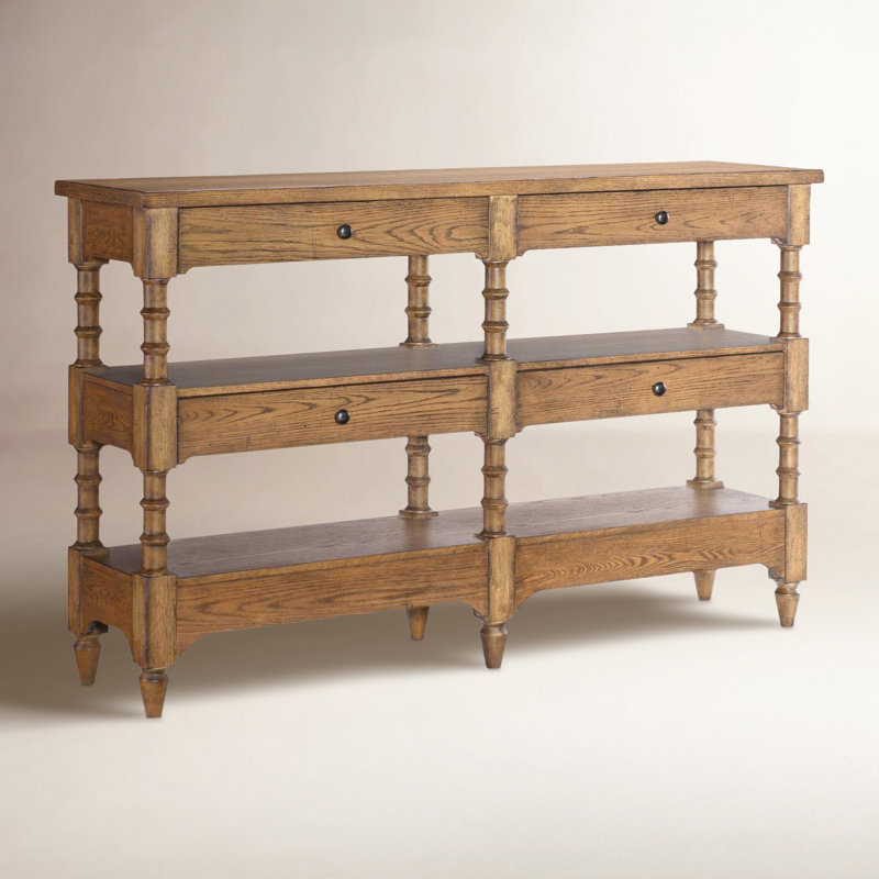 Console de rangement à pieds tournés rétro Country Country (4 tiroirs, 2 tablettes ouvertes), Brun