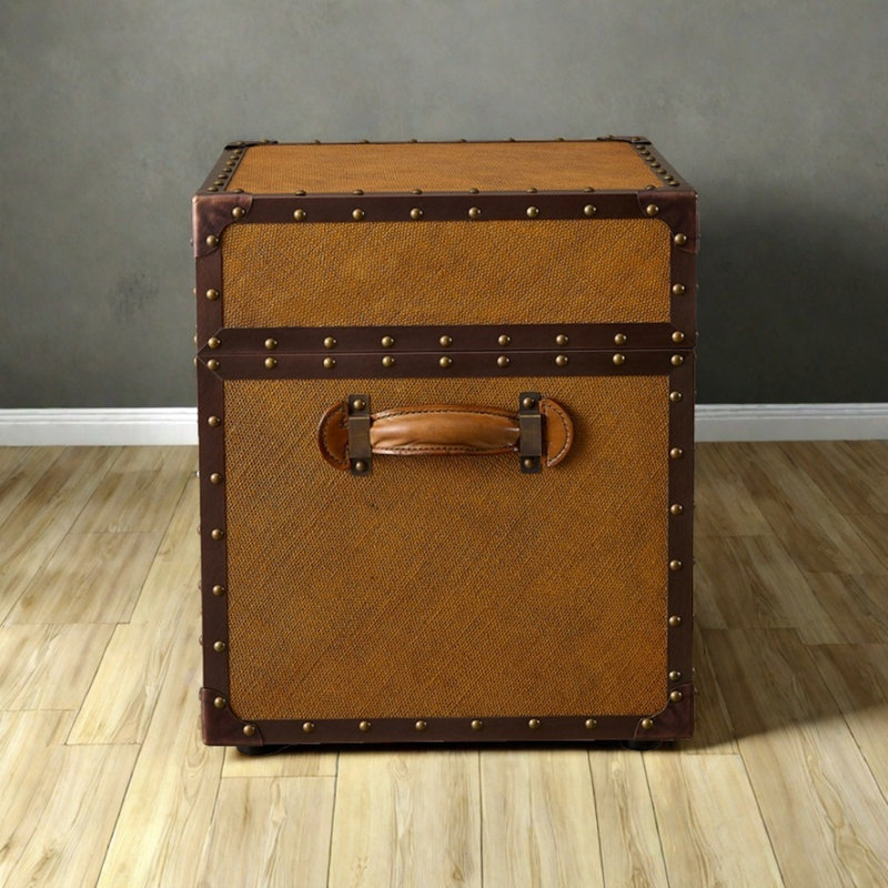 Small Yellow Retro Distressed Fabric Accent Trunk