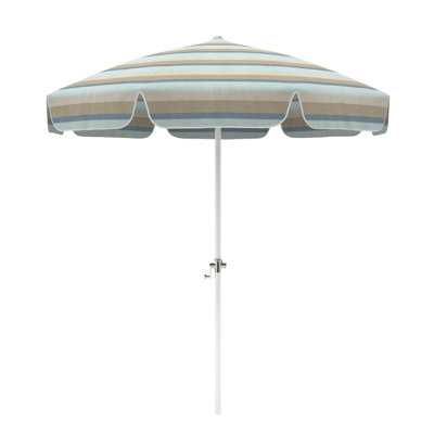 7.5' White Patio Umbrella With Fiberglass Ribs And Push Button Tilt In Gateway Mist Sunbrella
