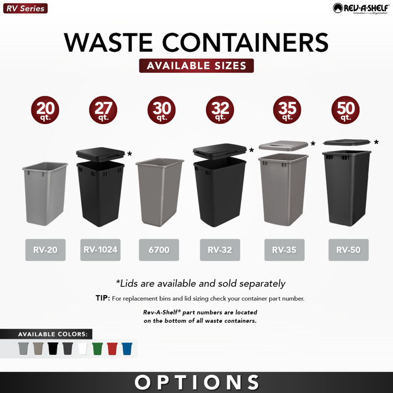 White Polymer Pull-Out Trash Container, 20 Quart