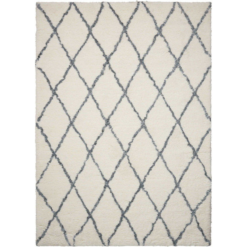 Tapis marocain ivoire à poils longs Arlean, Rectangle 5 pi x 7 pi
