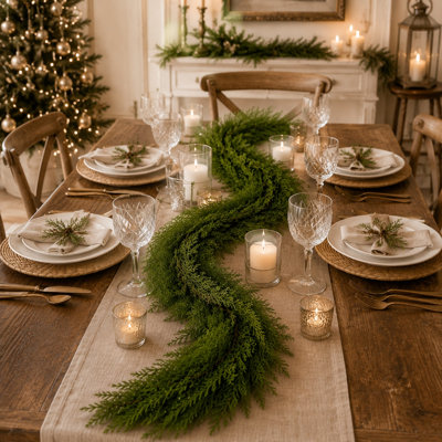 6FT Artificial Christmas Cedar Garland, Realistic Faux Cypress Greenery Garland for Mantel, Stair Railing, Christmas Tree, Perfect Choice for Xmas Decoration 6ft