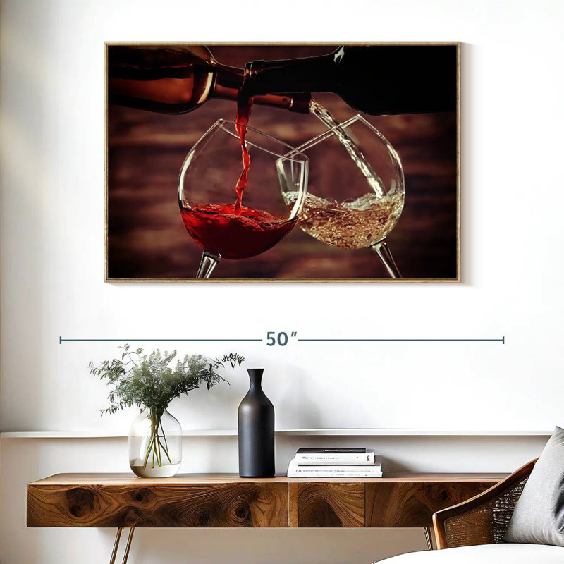 Pouring Red And White Wine, Floating Frame Natural Wood, 40" X 27"