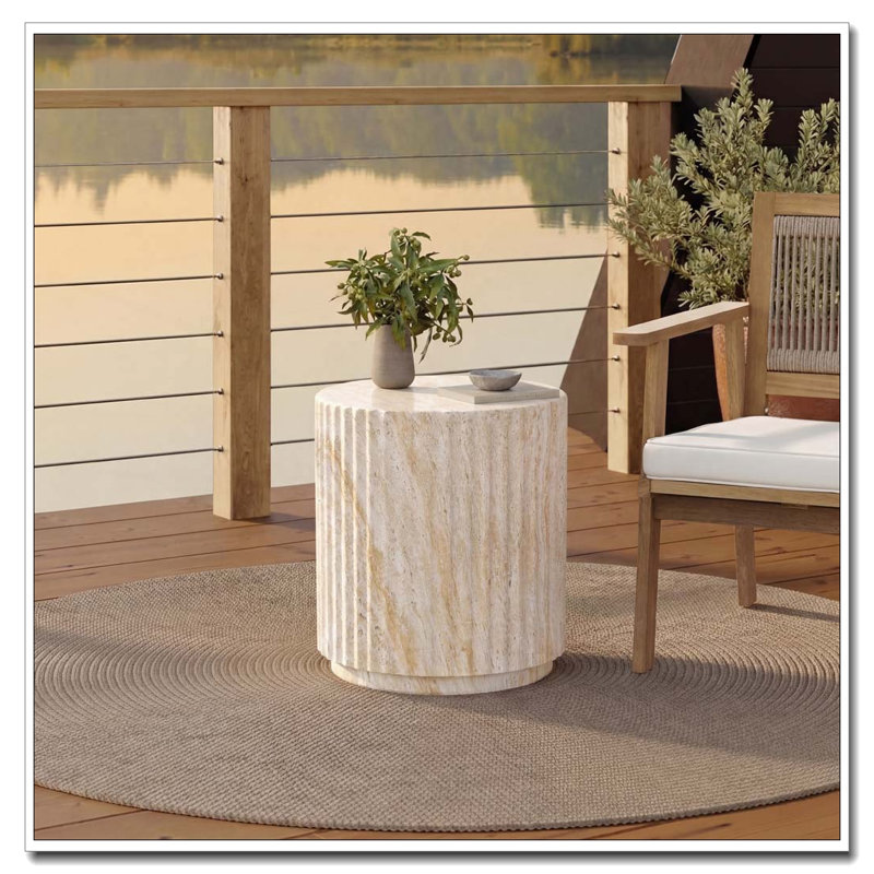 Table d'extérieur en béton pour l'extérieur, Beige, motif à vagues jaunes