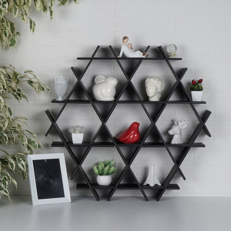 Aaliyha 4 Piece Hexagon Accent Shelf, 45.28" H x 39.37" W x 6.7" D, Black