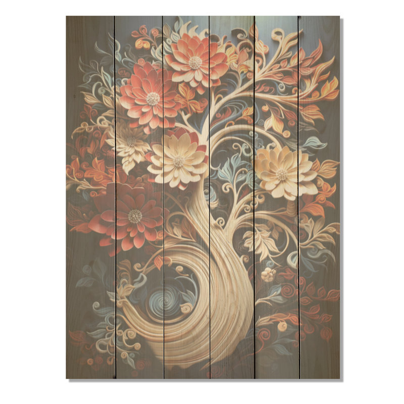 Corail organique arbre Harmony I - arbre bois de séquoia, art mural sur bois de pin naturel, H 40 po x l 30 po