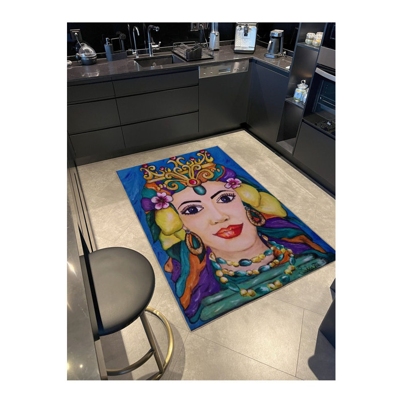 Tapis bleu tissé lavable à la machine, Sous-tapis rectangulaire 2 pi 6 po x 4 pi 11 po
