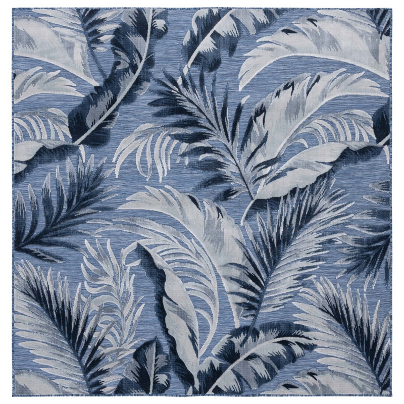 Tapis intérieur / extérieur bleu clair / bleu foncé Mazzola, Carré 6 pi 5 po