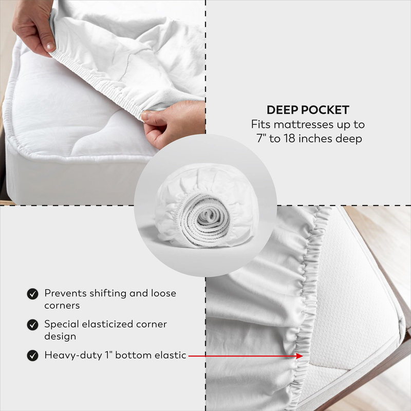 100% Cotton Arctic White Sheets and Pillowcase Set, Queen Sheet Set with Fitted Sheet + 2 Pillowcases, Light Green