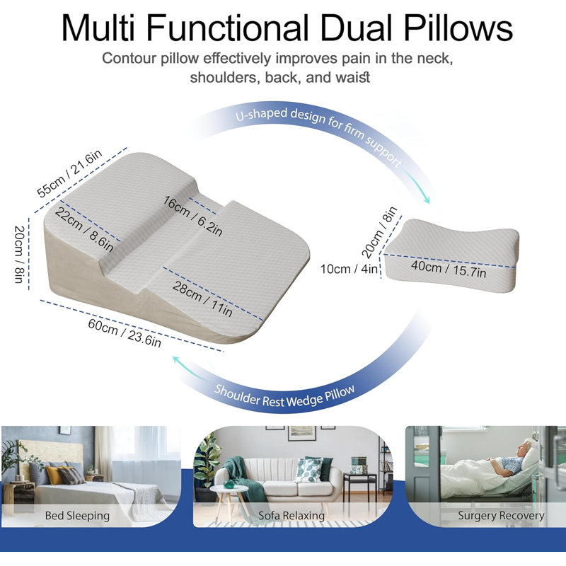 Wowmax Wedge Pillow Side Sleeper With Arm Hole For Adult Shoulder Pain, Memory Foam For Side Back Sleepers, Ergonomic Elevated Incline Pillows With Headrest Pillow