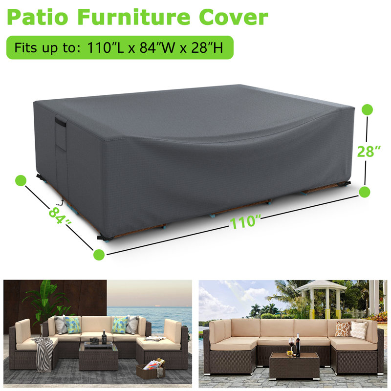 Water Resistant  Patio Furniture Cover Heavy Duty Outdoor Sectional Sofa Cover, 28" H x 128" W x 84" D, Gray