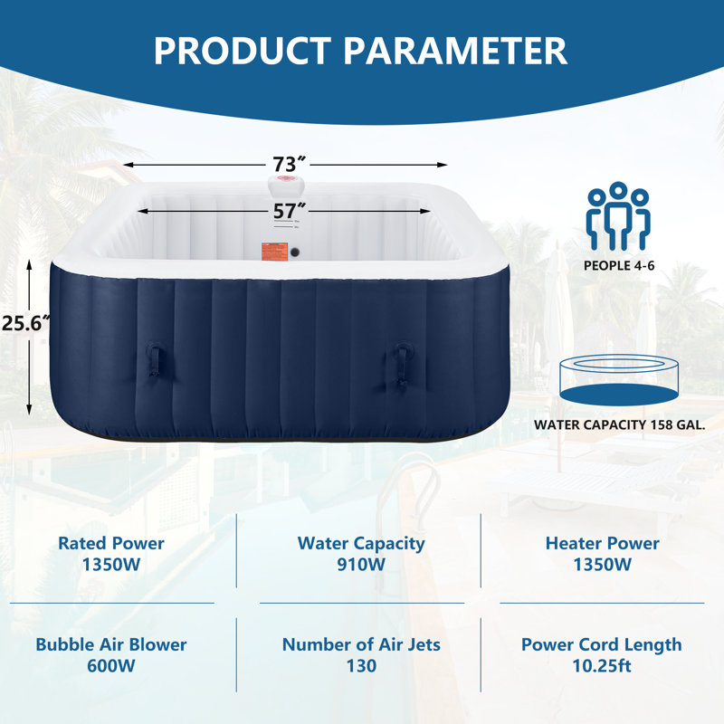 Spa gonflable de 73 po pour 4 à 6 personnes, spa extérieur portable de 240 gallons avec 130 jets de bulles, chauffage intégré jusqu'à 104 ° F, panneau de commande à DEL, comprend un couvercle isolant verrouillable, 4 filtres, 2 porte-gobelets et rangement Sac