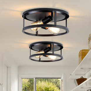 12.7 In. 2-Light Farmhouse Black Flush Mount Ceiling Light