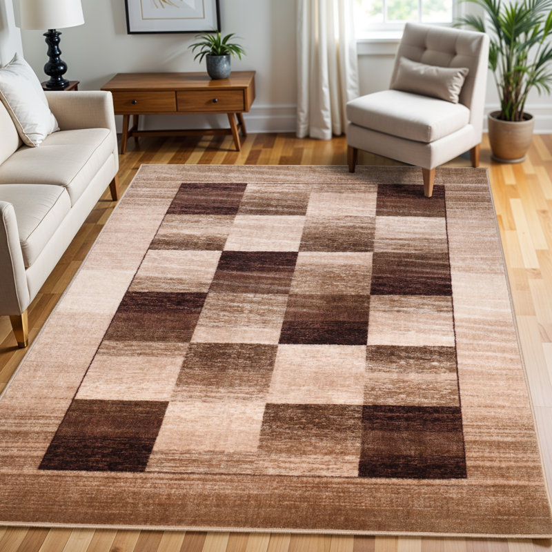 Tapis d'intérieur antidérapant rustique 100% nylon à carreaux de couleur campagnarde avec envers en mousse