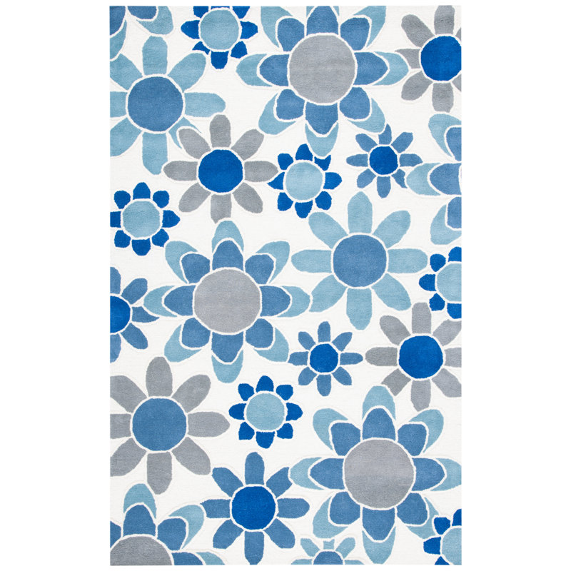 Tapis gris / bleu en laine touffeté à la main Asdvadzadur, Rectangle 4 pi x 6 pi