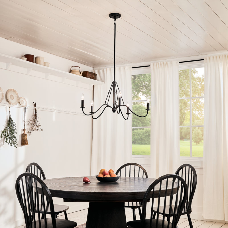 5 - Light Dimmable Classic / Traditional Chandelier, Textured Black