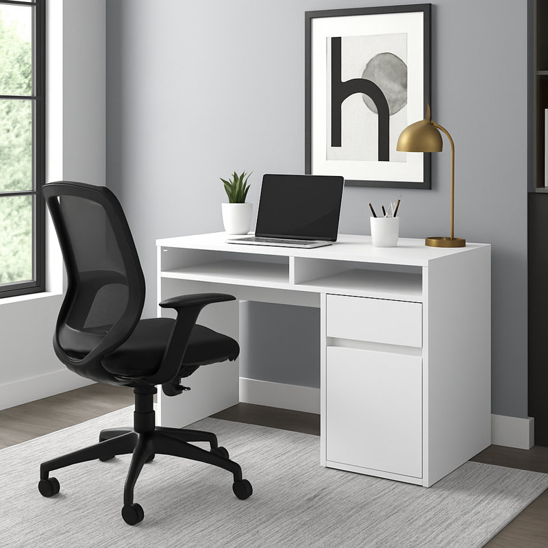 Isla 100cm W Writing Desk with Storage, White/White