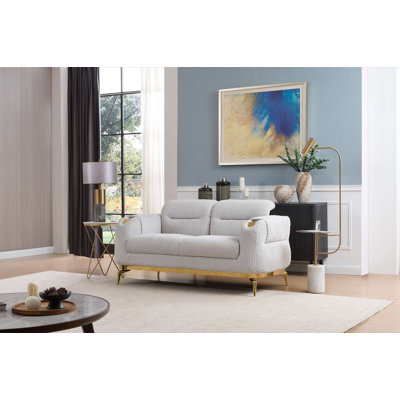 Causeuse de style moderne Zoe en bois et accents dorés en gris