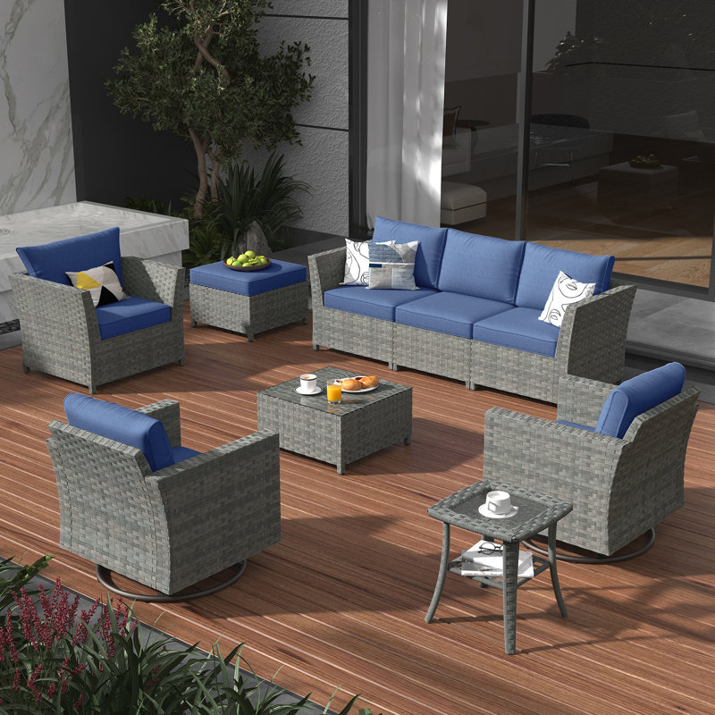 Gerdie 6 - Person Patio Conversation Set with Cushions, Blue