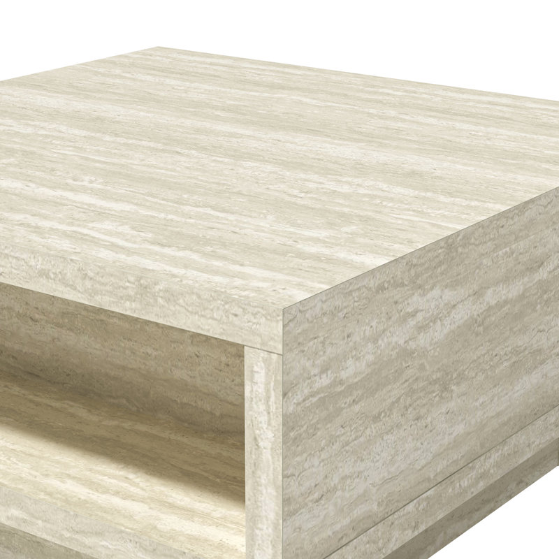 Caomhan Pedestal Coffee Table with Storage, Travertin