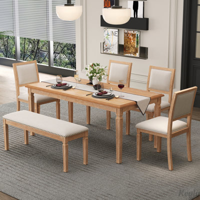 Ensemble de table de cuisine de style campagnard rustique de 59 à 72 pouces avec finition patinée, pieds sculptés rétro et conception extensible pour une salle à manger polyvalente