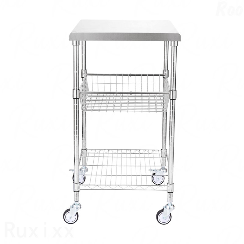 3-Tier Utility Cart Rolling Cart On Wheels 24"X20"X36.6" 470 Lbs 6 Hooks